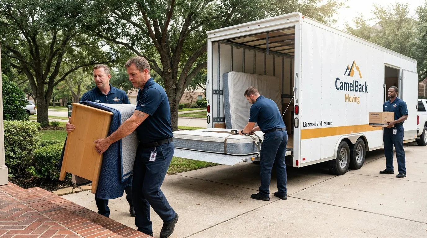 Crew loading residential truck for cross-state move from Jackson, MI