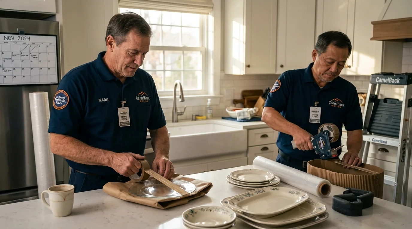 Professional crew packing kitchen dishware in Jackson, MI